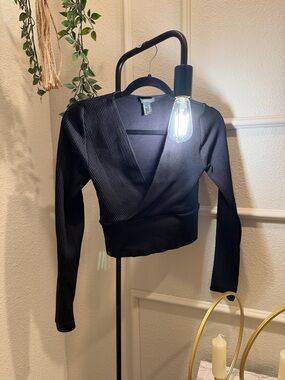 Forever 21 Black Ribbed Wrap Crop Top
